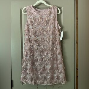 Beaded Sleeveless Shift Dress - Dusty Rose